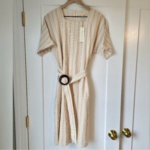 Roolee Beige Striped Midi Dress